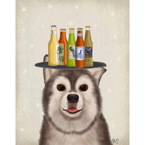 Husky 1 Beer Lover Black Modern Wood Framed Art Print with Double Matting by Fab Funky