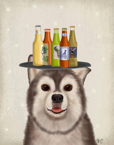 Husky 1 Beer Lover White Modern Wood Framed Art Print with Double Matting by Fab Funky
