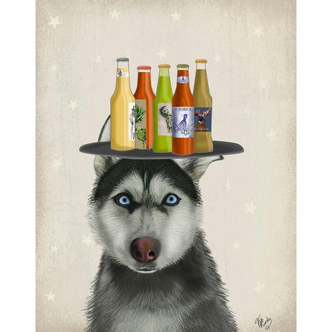 Husky 2 Beer Lover Gold Ornate Wood Framed Art Print with Double Matting by Fab Funky