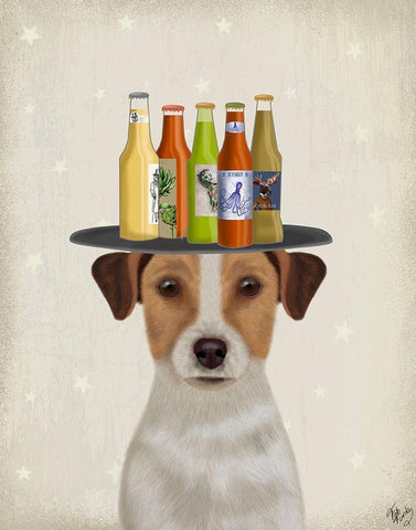Jack Russell Beer Lover White Modern Wood Framed Art Print with Double Matting by Fab Funky