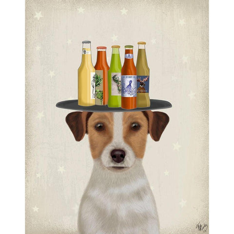 Jack Russell Beer Lover Black Modern Wood Framed Art Print by Fab Funky