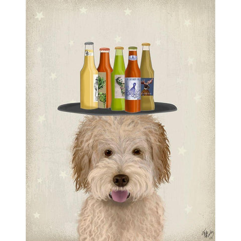 Labradoodle Gold 1 Beer Lover Gold Ornate Wood Framed Art Print with Double Matting by Fab Funky