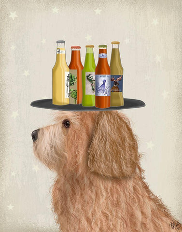 Labradoodle Gold 2 Beer Lover White Modern Wood Framed Art Print with Double Matting by Fab Funky