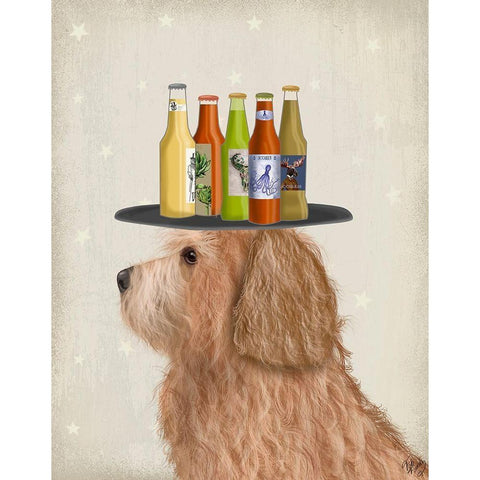 Labradoodle Gold 2 Beer Lover Black Modern Wood Framed Art Print by Fab Funky