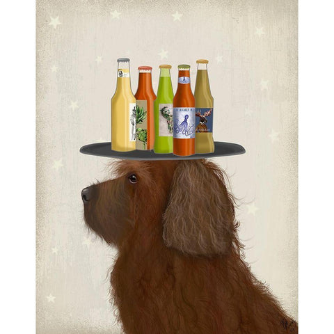 Labradoodle Brown 2 Beer Lover Gold Ornate Wood Framed Art Print with Double Matting by Fab Funky