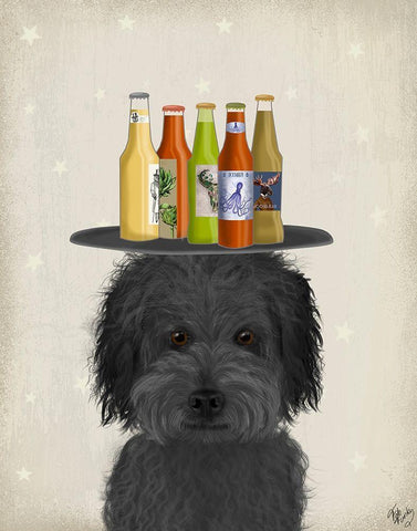 Labradoodle Black 1 Beer Lover White Modern Wood Framed Art Print with Double Matting by Fab Funky