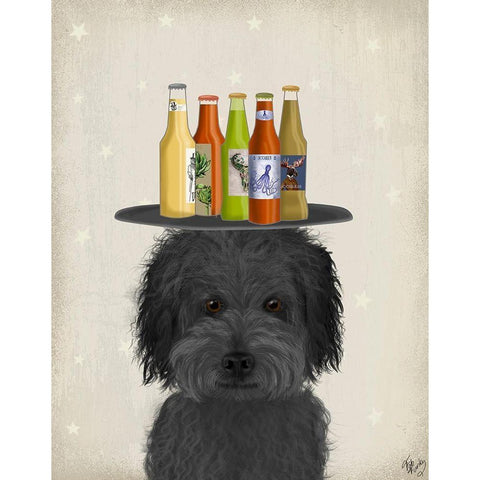 Labradoodle Black 1 Beer Lover Gold Ornate Wood Framed Art Print with Double Matting by Fab Funky