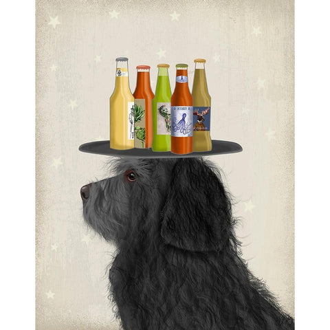 Labradoodle Black 2 Beer Lover Gold Ornate Wood Framed Art Print with Double Matting by Fab Funky