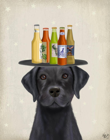Labrador Black Beer Lover White Modern Wood Framed Art Print with Double Matting by Fab Funky
