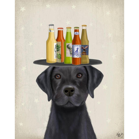 Labrador Black Beer Lover Black Modern Wood Framed Art Print by Fab Funky