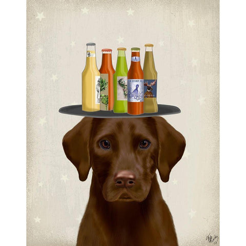 Labrador Yellow Beer Lover White Modern Wood Framed Art Print by Fab Funky