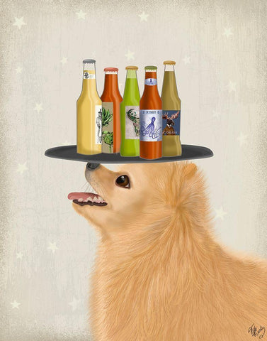 Poodle White Beer Lover White Modern Wood Framed Art Print with Double Matting by Fab Funky