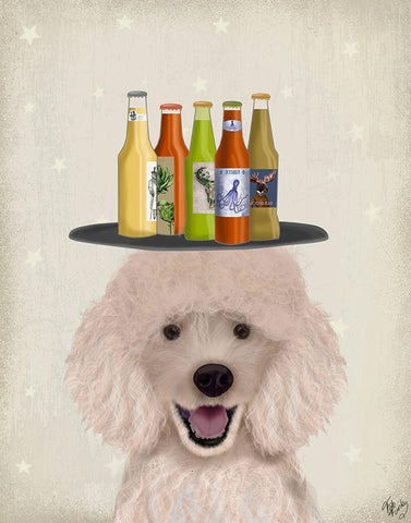Poodle Beer Lover White Modern Wood Framed Art Print with Double Matting by Fab Funky