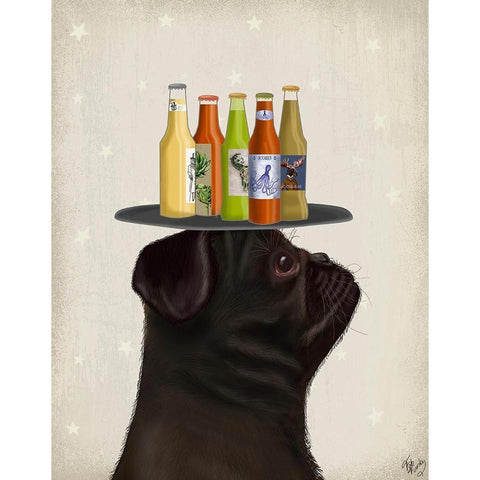 Pug Black Beer Lover White Modern Wood Framed Art Print by Fab Funky