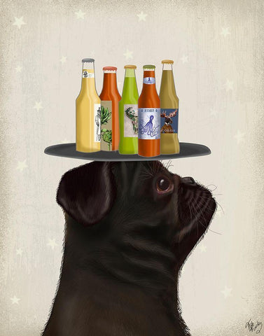 Pug Black Beer Lover White Modern Wood Framed Art Print with Double Matting by Fab Funky