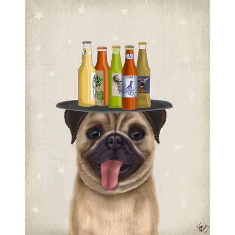 Pug Fawn Beer Lover Black Modern Wood Framed Art Print by Fab Funky