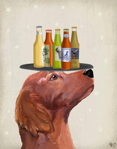 Red Setter Beer Lover White Modern Wood Framed Art Print with Double Matting by Fab Funky