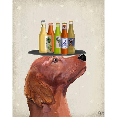 Red Setter Beer Lover White Modern Wood Framed Art Print by Fab Funky