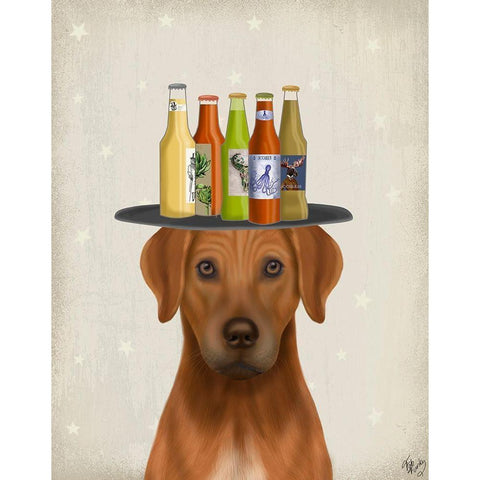 Rhodesian Ridgeback Beer Lover Gold Ornate Wood Framed Art Print with Double Matting by Fab Funky