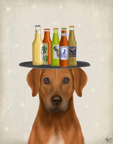 Rhodesian Ridgeback Beer Lover White Modern Wood Framed Art Print with Double Matting by Fab Funky