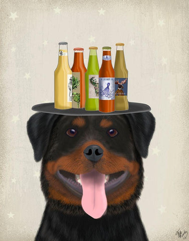 Rottweiler Beer Lover White Modern Wood Framed Art Print with Double Matting by Fab Funky