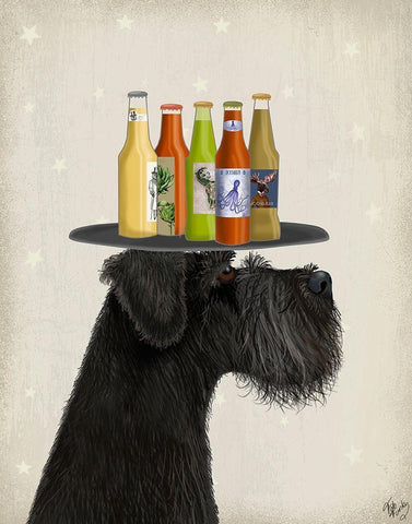 Schnauzer Black Beer Lover White Modern Wood Framed Art Print with Double Matting by Fab Funky