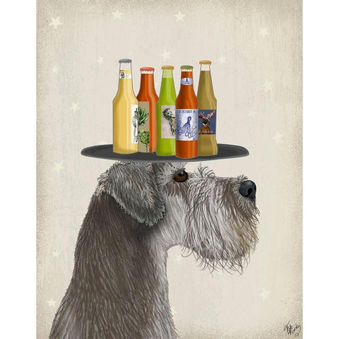 Schnauzer Grey Beer Lover Black Modern Wood Framed Art Print with Double Matting by Fab Funky