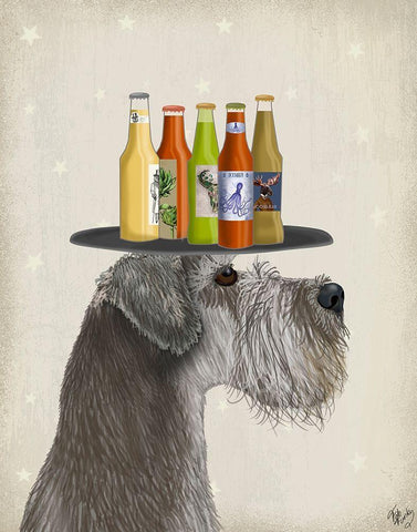 Schnauzer Grey Beer Lover Black Ornate Wood Framed Art Print with Double Matting by Fab Funky