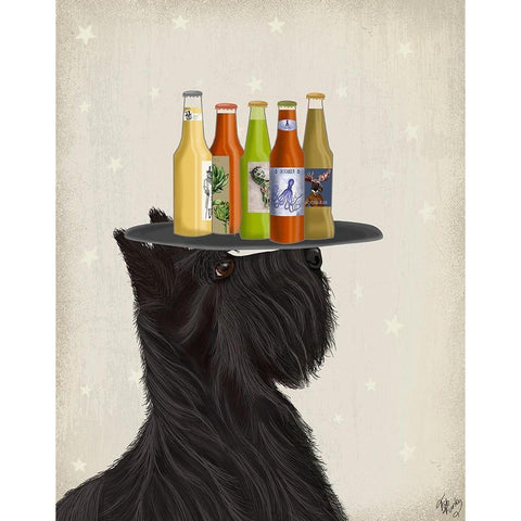 Scottish Terrier Beer Lover Black Modern Wood Framed Art Print with Double Matting by Fab Funky
