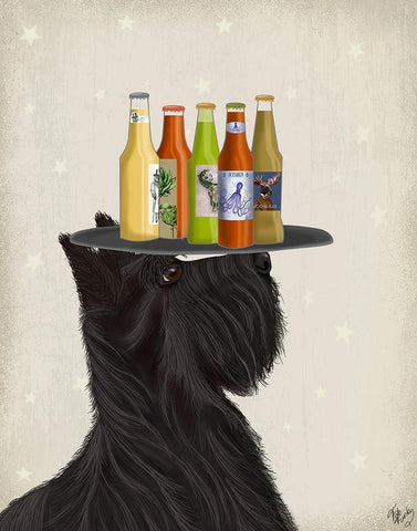 Scottish Terrier Beer Lover White Modern Wood Framed Art Print with Double Matting by Fab Funky