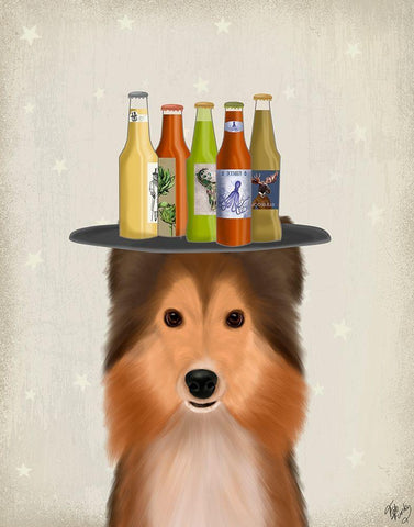 Shetland Sheepdog Beer Lover Black Ornate Wood Framed Art Print with Double Matting by Fab Funky