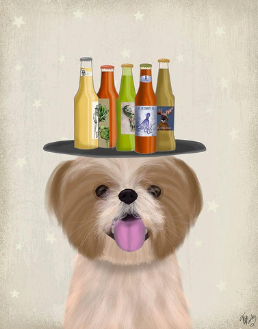Shih Tzu Beer Lover White Modern Wood Framed Art Print with Double Matting by Fab Funky