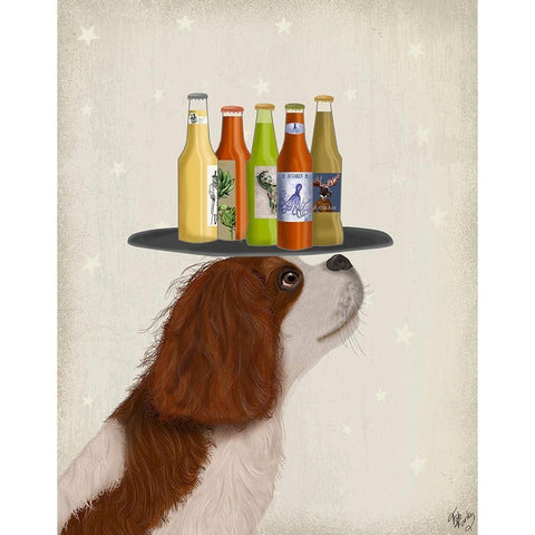 King Charles Spaniel Brown White Beer Lover White Modern Wood Framed Art Print by Fab Funky