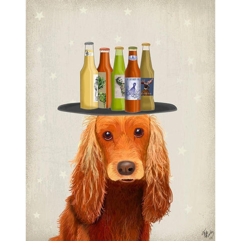Cocker Spaniel Golden Beer Lover Gold Ornate Wood Framed Art Print with Double Matting by Fab Funky