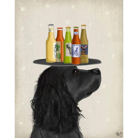 Cocker Spaniel Black Beer Lover Black Modern Wood Framed Art Print with Double Matting by Fab Funky