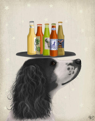 Springer Spaniel Black White Beer Lover White Modern Wood Framed Art Print with Double Matting by Fab Funky
