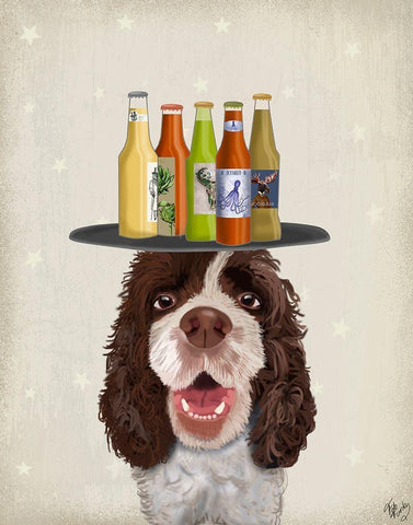 Springer Spaniel Brown White Beer Lover White Modern Wood Framed Art Print with Double Matting by Fab Funky