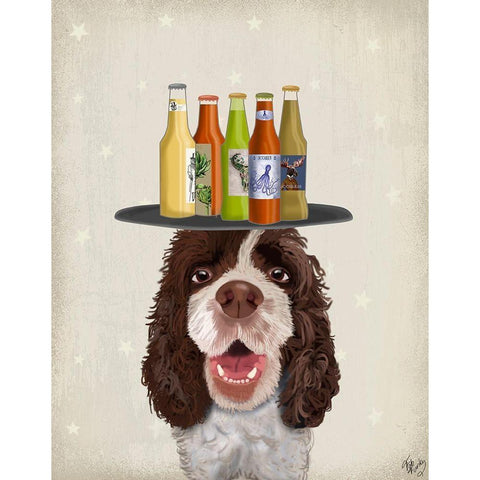Springer Spaniel Brown White Beer Lover Black Modern Wood Framed Art Print with Double Matting by Fab Funky