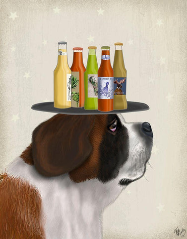 St Bernard Beer Lover White Modern Wood Framed Art Print with Double Matting by Fab Funky
