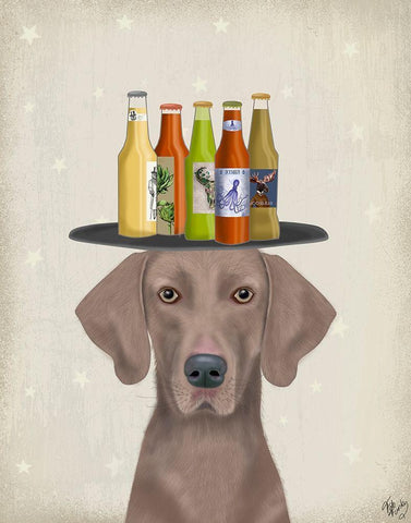 Weimerarner Beer Lover White Modern Wood Framed Art Print with Double Matting by Fab Funky