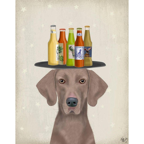 Weimerarner Beer Lover White Modern Wood Framed Art Print by Fab Funky