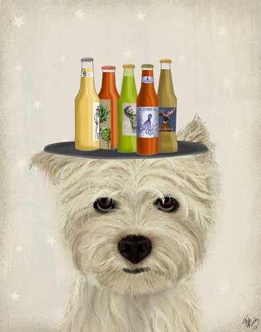West Highland Terrier Beer Lover White Modern Wood Framed Art Print with Double Matting by Fab Funky