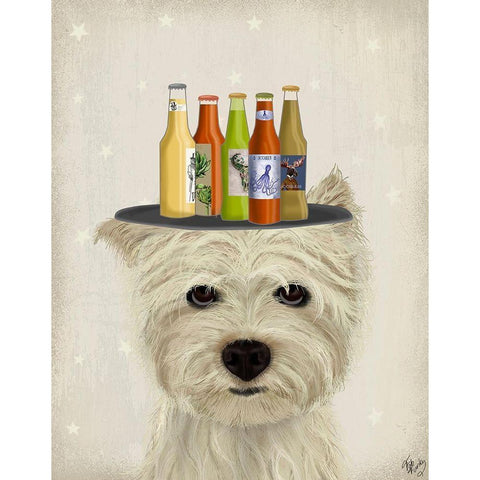 West Highland Terrier Beer Lover Gold Ornate Wood Framed Art Print with Double Matting by Fab Funky