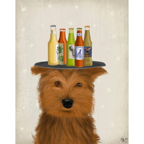 Yorkshire Terrier Beer Lover Black Modern Wood Framed Art Print with Double Matting by Fab Funky