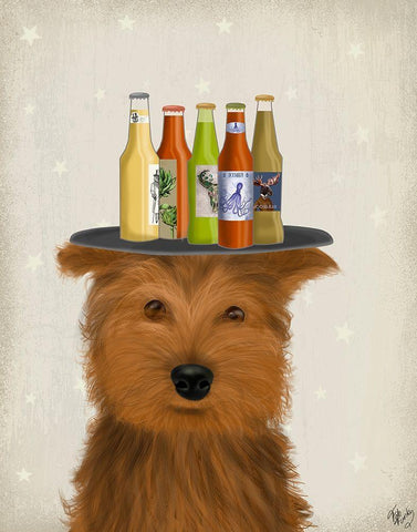 Yorkshire Terrier Beer Lover Black Ornate Wood Framed Art Print with Double Matting by Fab Funky