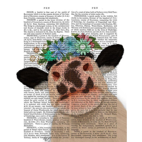 Cow with Flower Crown 2 Book Print Gold Ornate Wood Framed Art Print with Double Matting by Fab Funky