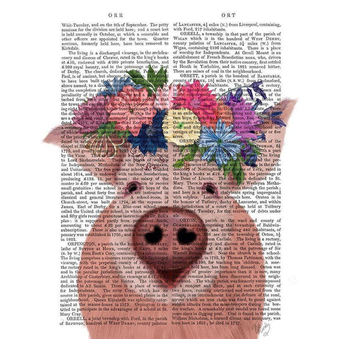 Pig and Flower Crown Book Print Black Modern Wood Framed Art Print with Double Matting by Fab Funky