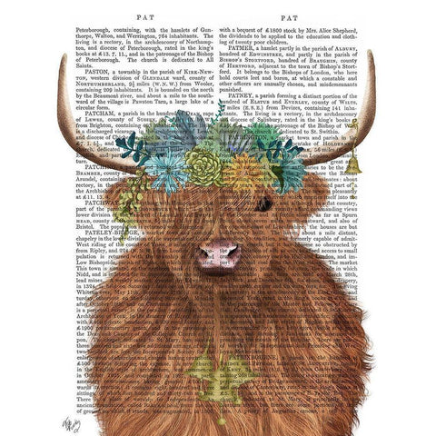 Highland Cow Bohemian 1 Book Print Gold Ornate Wood Framed Art Print with Double Matting by Fab Funky
