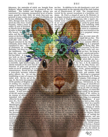 Rabbit Bohemian Book Print Black Ornate Wood Framed Art Print with Double Matting by Fab Funky