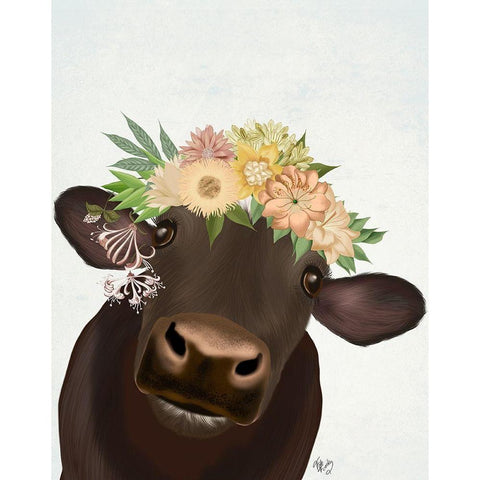 Cow with Flower Crown 1 Gold Ornate Wood Framed Art Print with Double Matting by Fab Funky